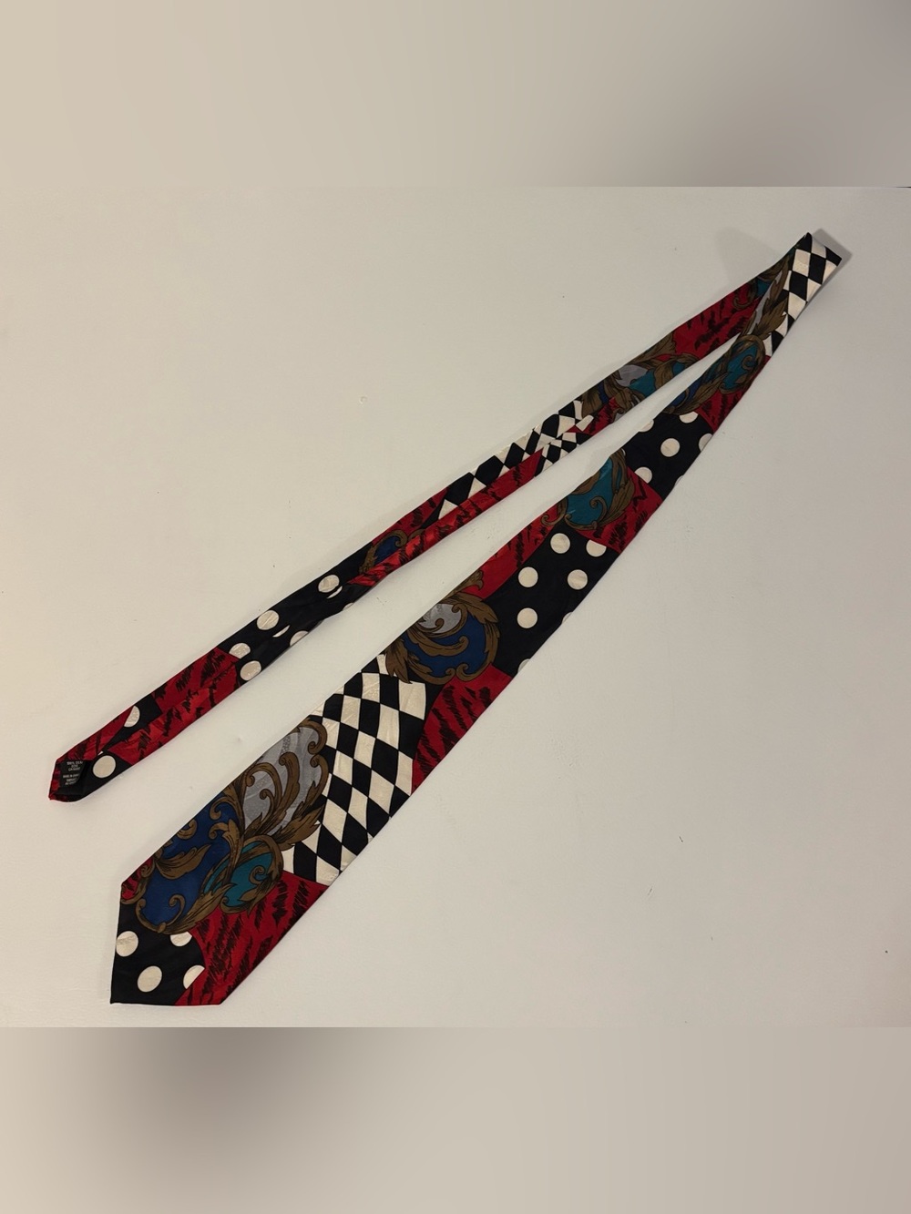 Vintage Cricketeer 100% Silk Tie, Red, Black, Checkered ABSTRACT- Made In Canada